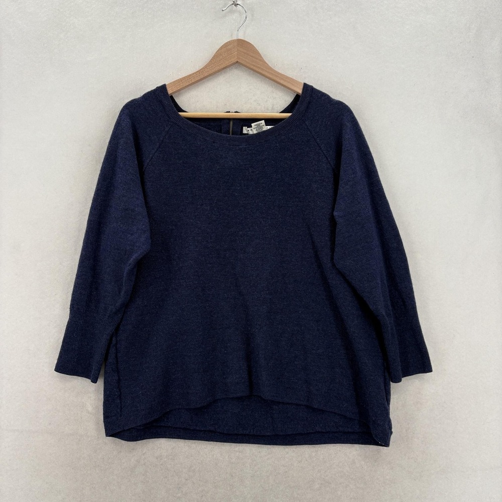 Max Studio Sweater Womens 3X Blue 100% Merino Wool Boat Neck Back Zip Knit Warm